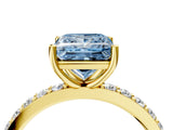 Yellow gold Fancy Blue Princess  Cut Diamond Solitaire with Pave Band and Four-Prong Setting 4