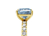 Yellow gold Fancy Blue Princess  Cut Diamond Solitaire with Pave Band and Four-Prong Setting 5