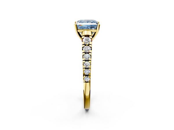 Yellow Gold Princess Cut Graduated Cathedral Engagement Ring Setting for Fancy Blue Center