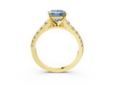 Yellow gold Fancy Blue Princess  Cut Diamond Solitaire with Pave Band and Four-Prong Setting_112