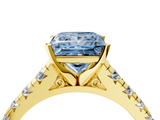 Yellow gold Fancy Blue Princess  Cut Diamond Solitaire with Pave Band and Four-Prong Setting_113