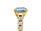 Yellow gold Fancy Blue Princess  Cut Diamond Solitaire with Pave Band and Four-Prong Setting_114