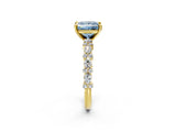 Yellow gold Fancy Blue Princess Cut Diamond Solitaire with Side Stones, Pave Band, Four-Prong Setting_116