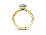 Yellow gold Fancy Blue Princess Cut Diamond Solitaire with Side Stones, Pave Band, Four-Prong Setting_117