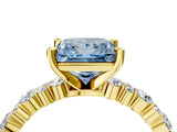 Yellow gold Fancy Blue Princess Cut Diamond Solitaire with Side Stones, Pave Band, Four-Prong Setting_118