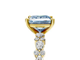 Yellow gold Fancy Blue Princess Cut Diamond Solitaire with Side Stones, Pave Band, Four-Prong Setting_119