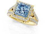 Yellow gold Fancy Blue Princess Cut Diamond Split Shank Halo Ring with Four-Prong Setting_58