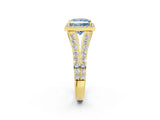 Yellow gold Fancy Blue Princess Cut Diamond Split Shank Halo Ring with Four-Prong Setting_59