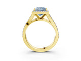 Yellow gold Fancy Blue Princess Cut Diamond Split Shank Halo Ring with Four-Prong Setting_60