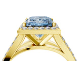 Yellow gold Fancy Blue Princess Cut Diamond Split Shank Halo Ring with Four-Prong Setting_61