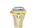 Yellow gold Fancy Blue Princess Cut Diamond Split Shank Halo Ring with Four-Prong Setting_62