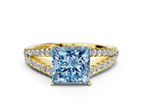 Yellow gold Fancy Blue Princess Cut Diamond Split Shank Pavé Engagement Ring with Four-Prong Setting_60