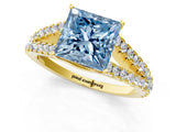 Yellow gold Fancy Blue Princess Cut Diamond Split Shank Pavé Engagement Ring with Four-Prong Setting_61
