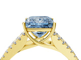 Yellow gold Fancy Blue Princess Cut Diamond Split Shank Pavé Engagement Ring with Four-Prong Setting_64