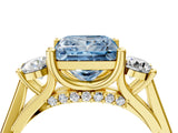 Yellow gold Fancy Blue Princess Cut Diamond Three-Stone Engagement Ring with Prong Setting and Pavé Band_4