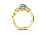 Yellow gold Fancy Blue Princess Cut Diamond Three-Stone Ring with Pear Side Stones and Four-Prong Setting_62