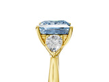 Yellow gold Fancy Blue Princess Cut Diamond Three-Stone Ring with Pear Side Stones and Four-Prong Setting_64