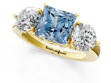 Yellow gold Fancy Blue Princess Cut Diamond Three-Stone Ring with Prong Setting and Classic Band_110
