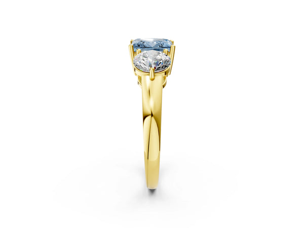 Yellow gold Fancy Blue Princess Cut Diamond Three-Stone Ring with Prong Setting and Classic Band
