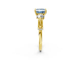 Yellow gold Fancy Blue Princess Cut Diamond Three-Stone Ring with Prong Setting and Pavé Band_2
