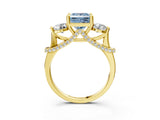 Yellow gold Fancy Blue Princess Cut Diamond Three-Stone Ring with Prong Setting and Pavé Band_3