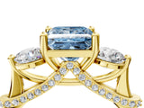 Yellow gold Fancy Blue Princess Cut Diamond Three-Stone Ring with Prong Setting and Pavé Band_4