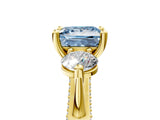 Yellow gold Fancy Blue Princess Cut Diamond Three-Stone Ring with Prong Setting and Pavé Band_5