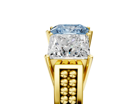 Yellow gold Fancy Blue Princess Cut Diamond Three-Stone Ring with Prong Setting and Textured Band_5