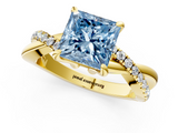 Yellow gold Fancy Blue Princess  Cut Diamond Twist Band Solitaire with Prong Setting_43