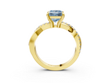 Yellow gold Fancy Blue Princess  Cut Diamond Twist Band Solitaire with Prong Setting_45