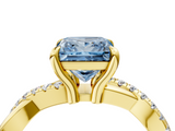 Yellow gold Fancy Blue Princess  Cut Diamond Twist Band Solitaire with Prong Setting_46