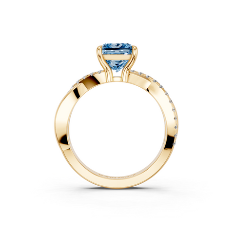 Yellow gold Fancy Blue Princess  Cut Diamond Twist Band Solitaire with Prong Setting_5