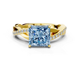 Yellow gold Fancy Blue Princess  Cut Diamond Twisted Band Engagement Ring with Prong Setting_3
