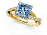 Yellow gold Fancy Blue Princess  Cut Diamond Twisted Band Engagement Ring with Prong Setting_4