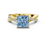 Yellow gold Fancy Blue Princess  Cut Diamond Twisted Band with Pavé Setting and Four-Prong Setting_20