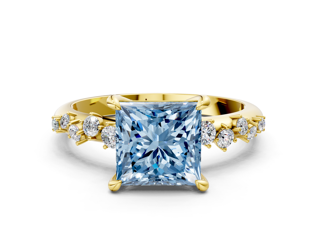 Yellow gold Fancy Blue Princess  Cut Diamond Vine Band with Four-Prong Setting_40