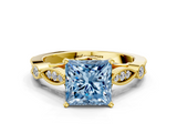 Yellow gold Fancy Blue Princess  Cut Diamond with Milgrain Marquise and Bezel Accents on a Solitaire Band with Prong Setting_207