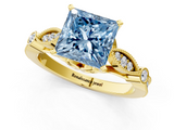 Yellow gold Fancy Blue Princess  Cut Diamond with Milgrain Marquise and Bezel Accents on a Solitaire Band with Prong Setting_208