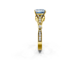 Yellow gold Fancy Blue Princess  Cut Diamond with Milgrain Marquise and Bezel Accents on a Solitaire Band with Prong Setting_209