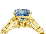 Yellow gold Fancy Blue Princess  Cut Diamond with Milgrain Marquise and Bezel Accents on a Solitaire Band with Prong Setting_211