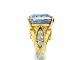 Yellow gold Fancy Blue Princess  Cut Diamond with Milgrain Marquise and Bezel Accents on a Solitaire Band with Prong Setting_212