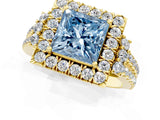 Yellow gold Fancy Blue Princess  Cut Double Halo Diamond Engagement Ring with Pave Band and Four-Prong Setting_43