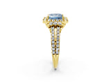 Yellow gold Fancy Blue Princess  Cut Double Halo Diamond Engagement Ring with Pave Band and Four-Prong Setting_44