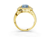 Yellow gold Fancy Blue Princess  Cut Double Halo Diamond Engagement Ring with Pave Band and Four-Prong Setting_45