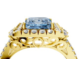 Yellow gold Fancy Blue Princess  Cut Double Halo Diamond Engagement Ring with Pave Band and Four-Prong Setting_46