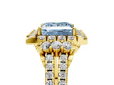 Yellow gold Fancy Blue Princess  Cut Double Halo Diamond Engagement Ring with Pave Band and Four-Prong Setting_47