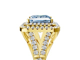Yellow gold Fancy Blue Princess  Cut Double Halo Split Shank Diamond Ring with Prong Setting_54