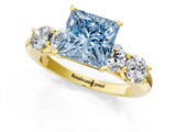 Yellow gold Fancy Blue Princess  Cut Five-Stone Prong Set Diamond Ring with Classic Band_33