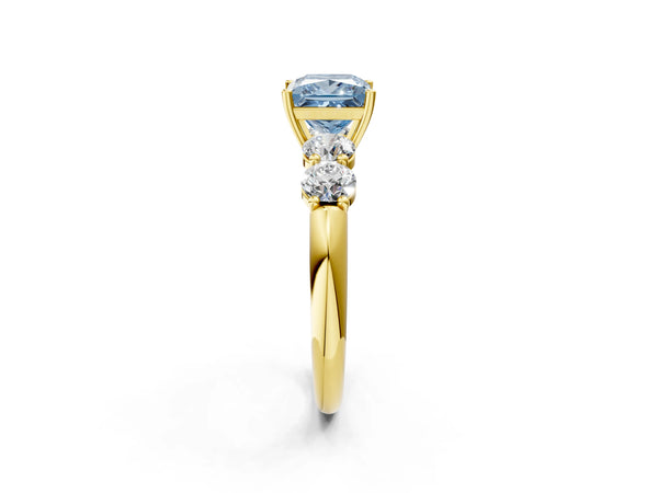Yellow gold Fancy Blue Princess  Cut Five-Stone Prong Set Diamond Ring with Classic Band