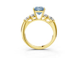 Yellow gold Fancy Blue Princess  Cut Five-Stone Prong Set Diamond Ring with Classic Band_35
